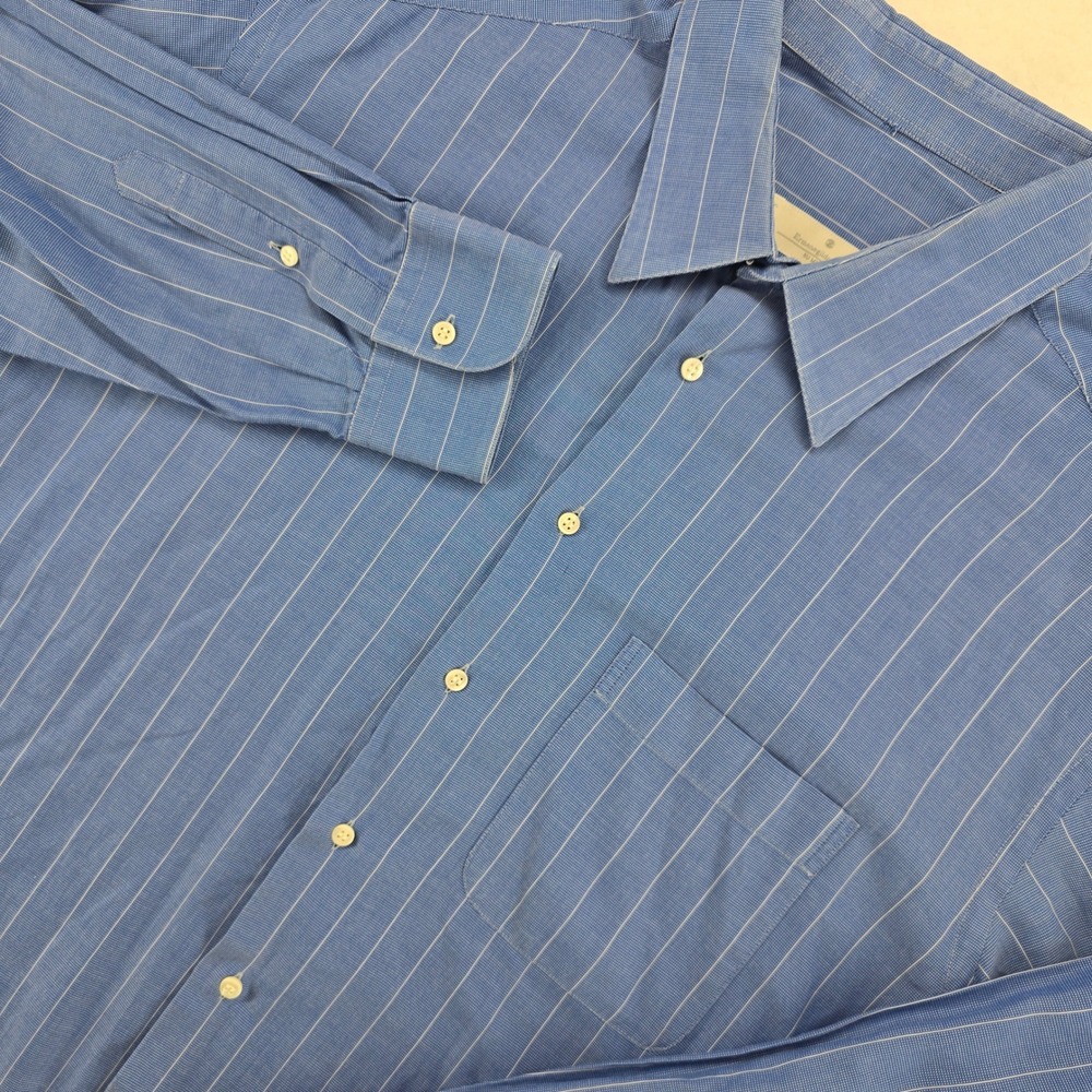 Ermenegildo Zegna Shirt SU MISURA Men's Blue Pinstripe Long Sleeve Button Down